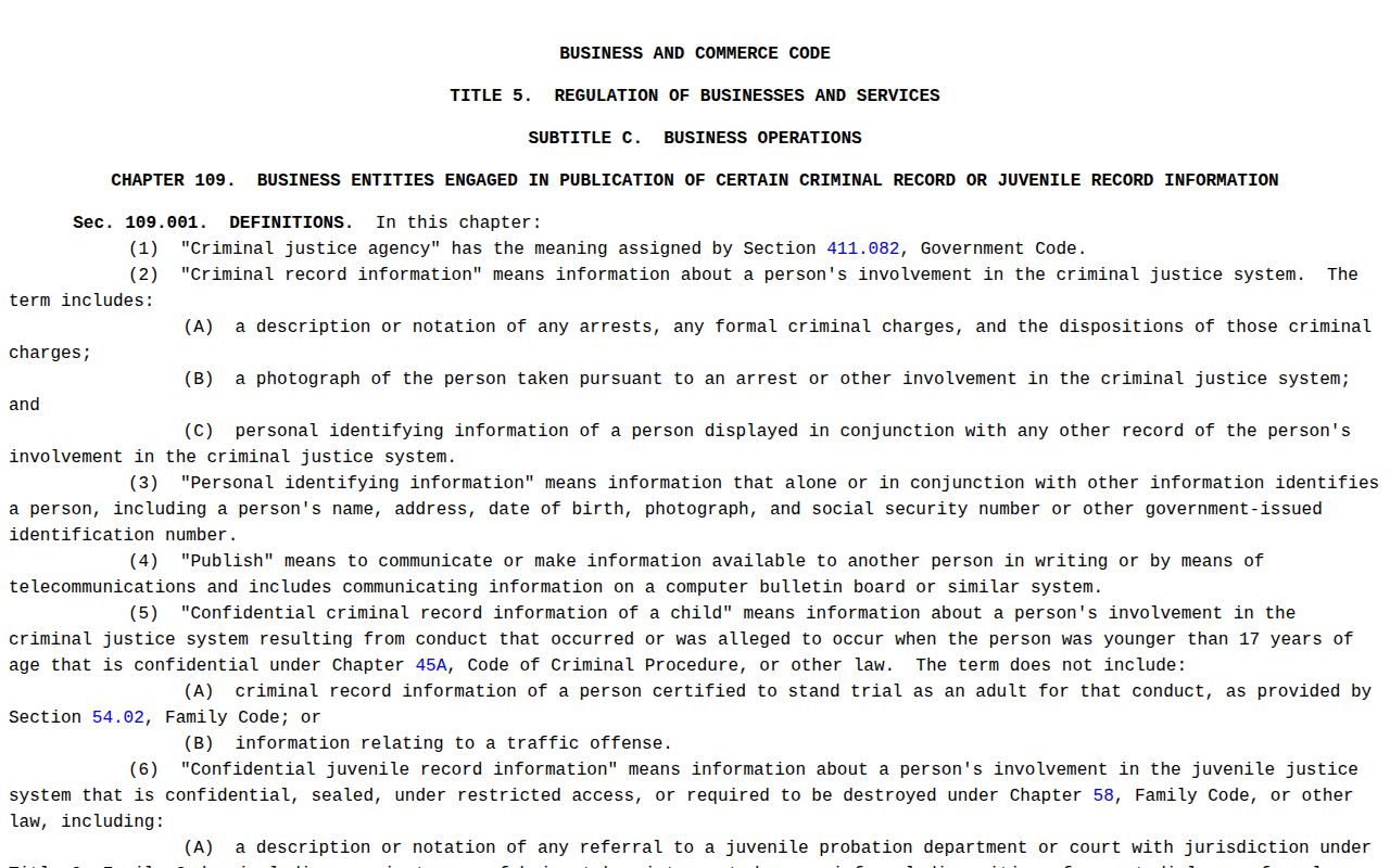 Texas Chapter 109 source for Loving County booking-photo record law
